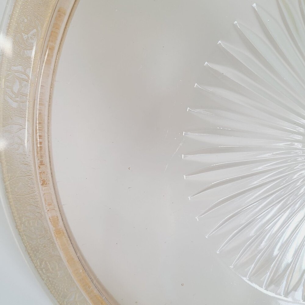 Vtg Glastonbury Lotus Rambler Rose Platter Made in USA Pink glass Gold Gilt Rim - Picture 8 of 14